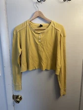 Wild Fable Women's Henley T Shirt Thermal Cropped Top Yellow XXL