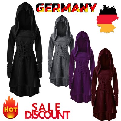 Damen Gothic Halloween Cosplay Mittelalter Hexe Vampir Umhang Cape Party Kleid~