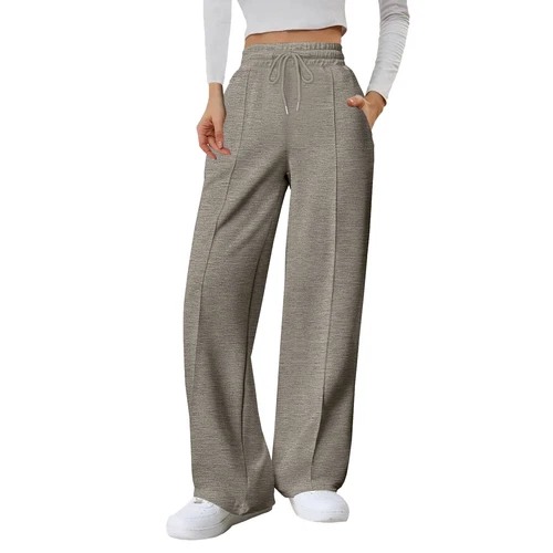Damenmode einfarbig hohe Taille weites Bein lässig lockere Hose Jogginghose - Bild 16 von 42