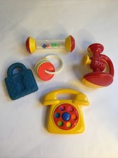 Vintage baby toy lot of 5 rattle squeaky teethers shakers primary noise nursery
