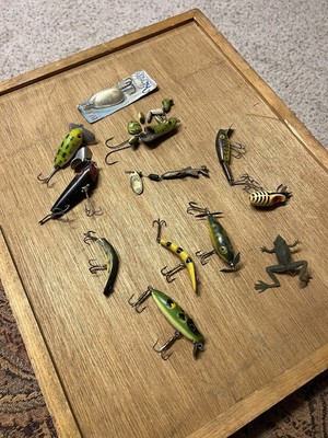 Lot of 12 Misc Vintage Fishing Lures Wood & Plastic South Bend, Frogs