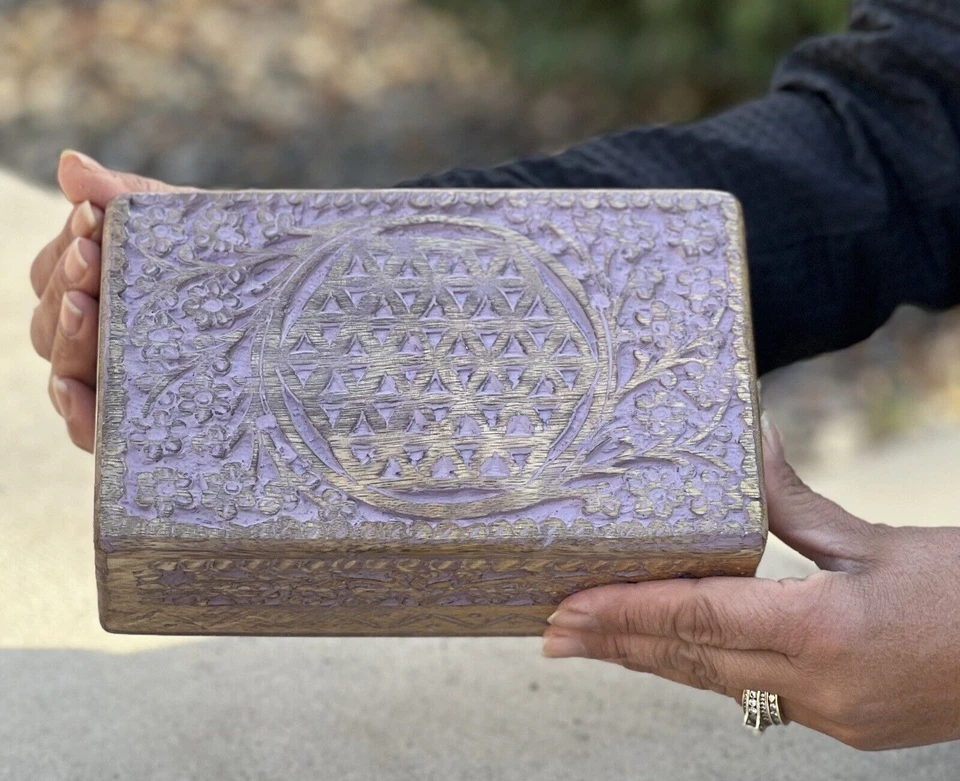 Hand Carved Flower Of Life Wooden Keepsake Storage Stash Box - Fast Shipping!!! - Image 4 of 4