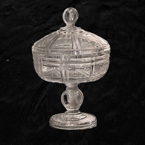 1880s Antique Pressed Glass EAPG Iowa Compote Bowl Lid Duncan Cryptic Zipper - Picture 17 of 17