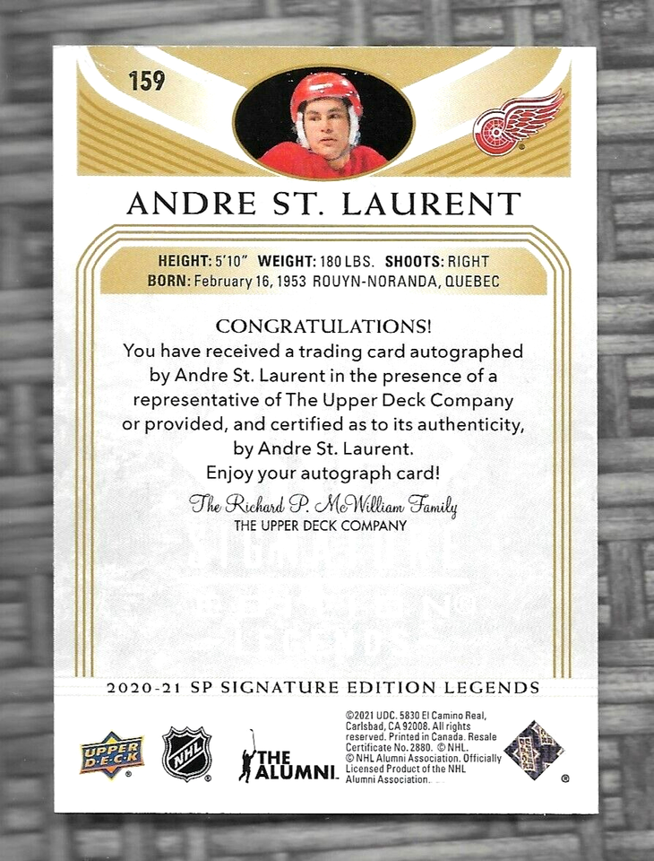 ANDRE ST. LAURENT 2020-21 UPPER DECK SP GOLD AUTOGRAPH AUTO CARD #159 ...