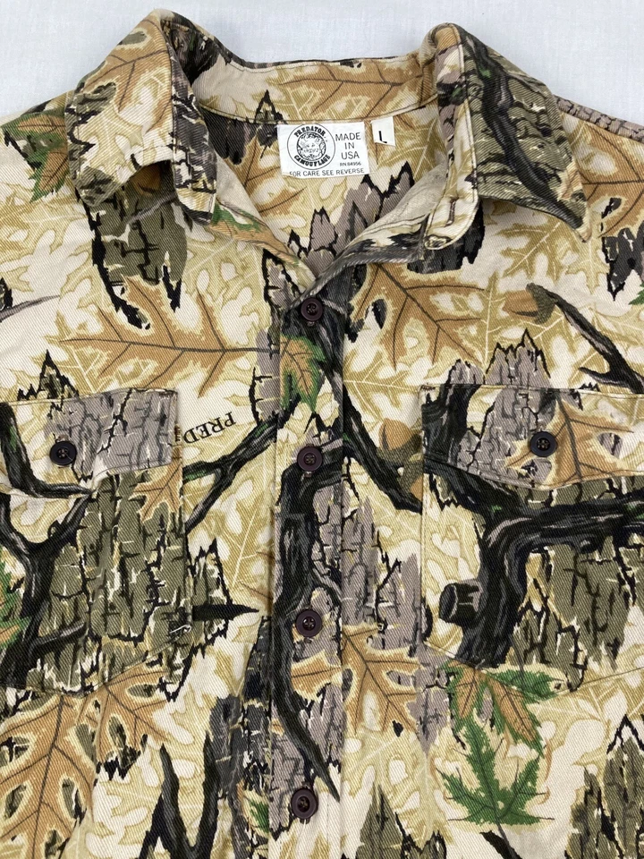CAMISA CAMUFLADA DE COLECCIÓN PREDATOR EE. UU. MANGA LARGA ABOTONADA ALGODÓN PESADO PARA HOMBRE GRANDE L ¡EN MUY BUENA CONDICIÓN! Foto 2 de 4