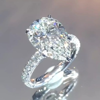 Solid 14K White Gold Moissanite Solitaire Wedding Engagement Ring 3 CT Pear Cut