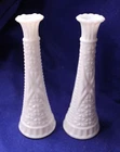 SET OF 2 VINTAGE MILK GLASS white classic patterned 9" bud vases