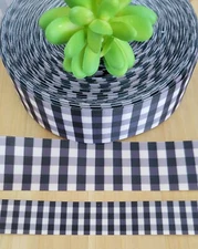 5/8, 7/8 & 1.5" (1 YD) Buffalo Plaid Grosgrain Ribbon Black & White Checked