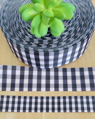 5/8, 7/8 & 1.5'' (1 YD) Buffalo Plaid Grosgrain Ribbon Black & White Checked