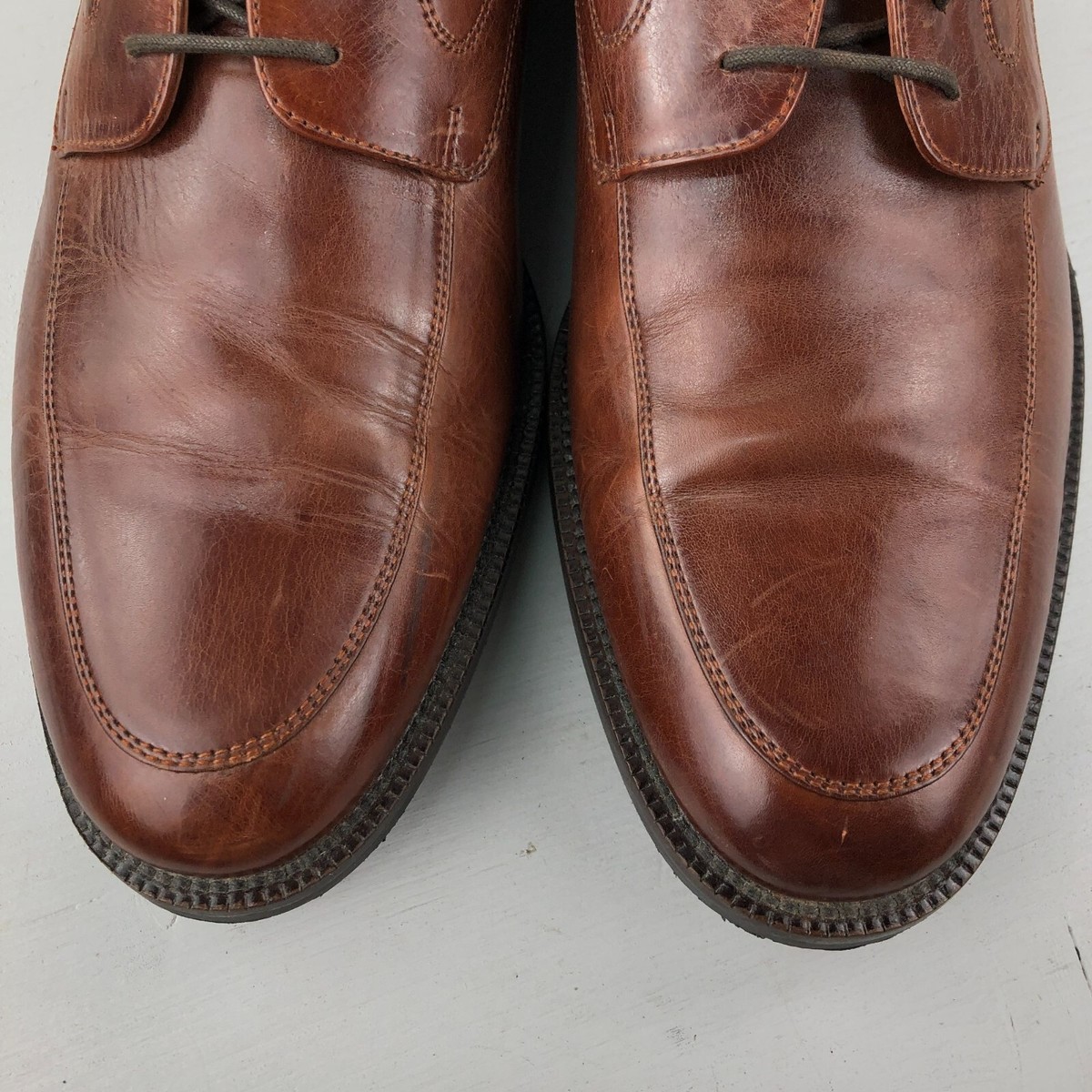 Johnston & Murphy Brown Sheepskin Leather Oxfords with White Soles Size 9 JOHNSTON & MURPHY Oiled Leather Oxford Dress Shoes Brown  main image 4