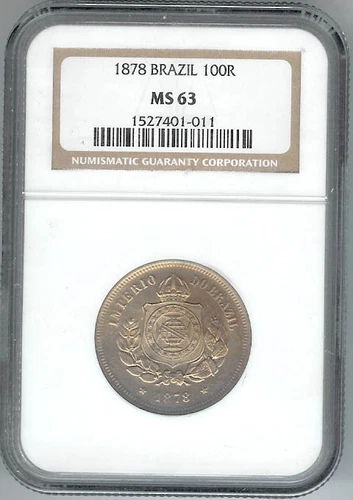 Brazil , 1878 , 100 Reis , NGC MS 63