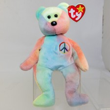 TY Beanie Baby - PEACE the Ty-Dyed Bear Blue/Orange  8.5 inch  MWMT 