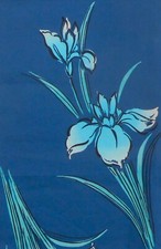 Beautiful Vintage Retro Japanese Iris Floral Cotton Fabric Blue Turquoise Aqua
