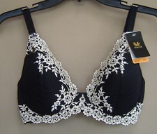 NWT WACOAL 32DD EMBRACE LACE Black Ivory PLUNGE UNDERWIRE BRA 853291
