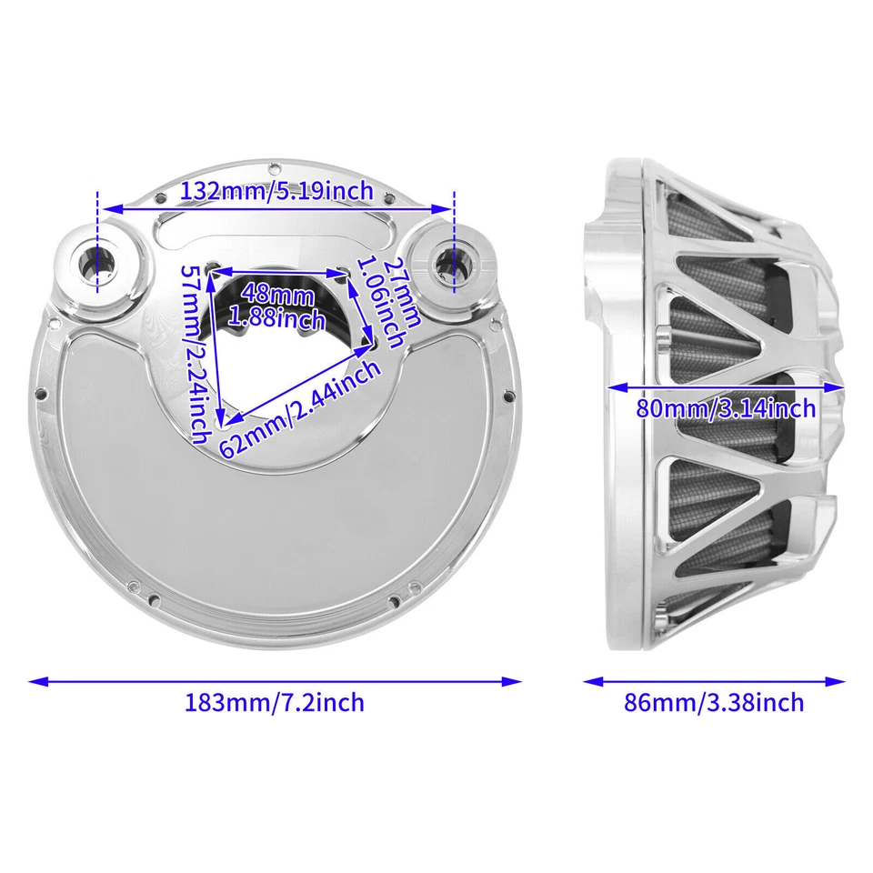 Chrome Air Cleaner Grey Intake Filter Fit For Harley Sportster XL 1200 2004-2023 - Image 2 of 4