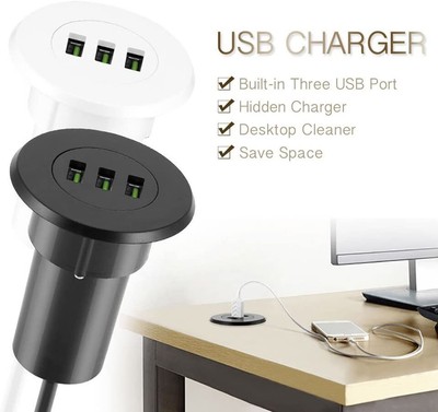 Tisch USB 3.1A In Desk HUB 3 Port Adapter Netzteil Kabeldose Karte 1,4 m Kabel 