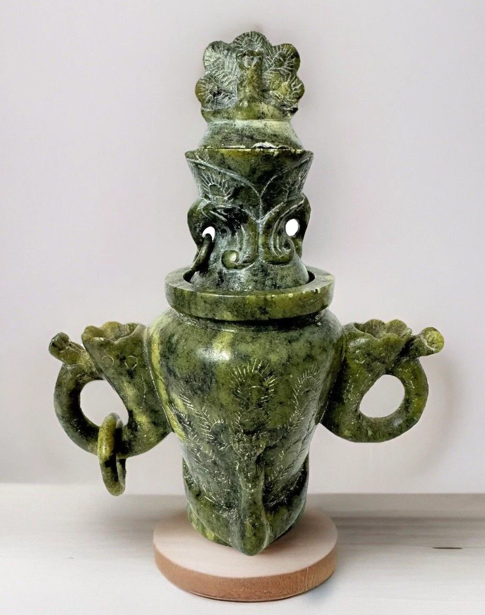 古董中国玉石香炉1900-1940 中国玉石飾香炉 2個 玉 中国古玩 |