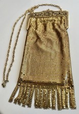 EXQUISITE WHITING DAVIS GOLD MESH PURSE 10 LONG 5 WIDE ANNIVERSARY VTG 1980s