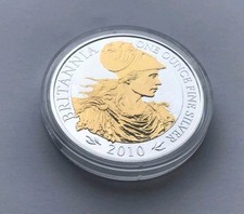 England UK 2 Pounds, Britannia 2010, Silver 1 oz 958s, Only 5,000, Gold 24k