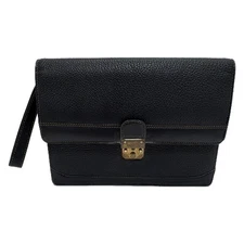 LANVIN Black Leather Mens Clutch Bag