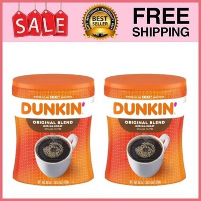 2 Can Dunkin  Original Blend Medium Roast Ground Coffee, 30 oz Can