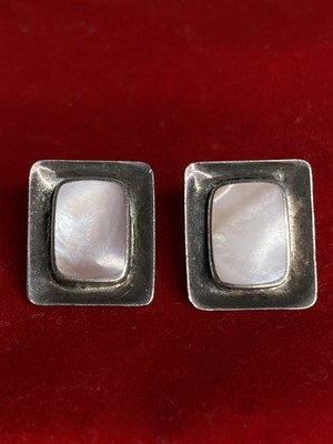 Vintage Roma 925 Sterling Silver Pink Mother of Pearl Stud Earrings Geometric