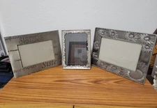 3 Vintage Picture Frames Silver Toned Family Sister Flowers Floral