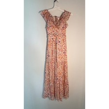 Altar'd State Floral Maxi Dress Pink Orange Gold Metallic Ruffle Tiered XS