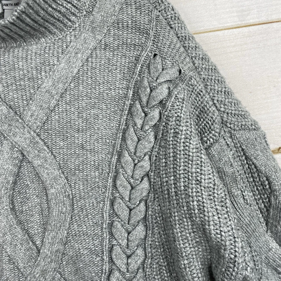 Suéter Elizabeth and James Mujer L Gris Tejido con Cable Cuello Simulado Recortado Cuadrado Boho Foto 2 de 4