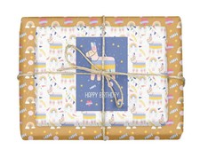 Geschenkpapier-Set f&uuml;r Kinder: Lama-Pinata | 4x Einzelb&ouml;gen + 1x Postkarte