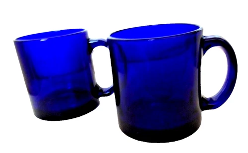 Two Vintage Handmade Glass Cobalt Blue Coffee Cups Made in USA