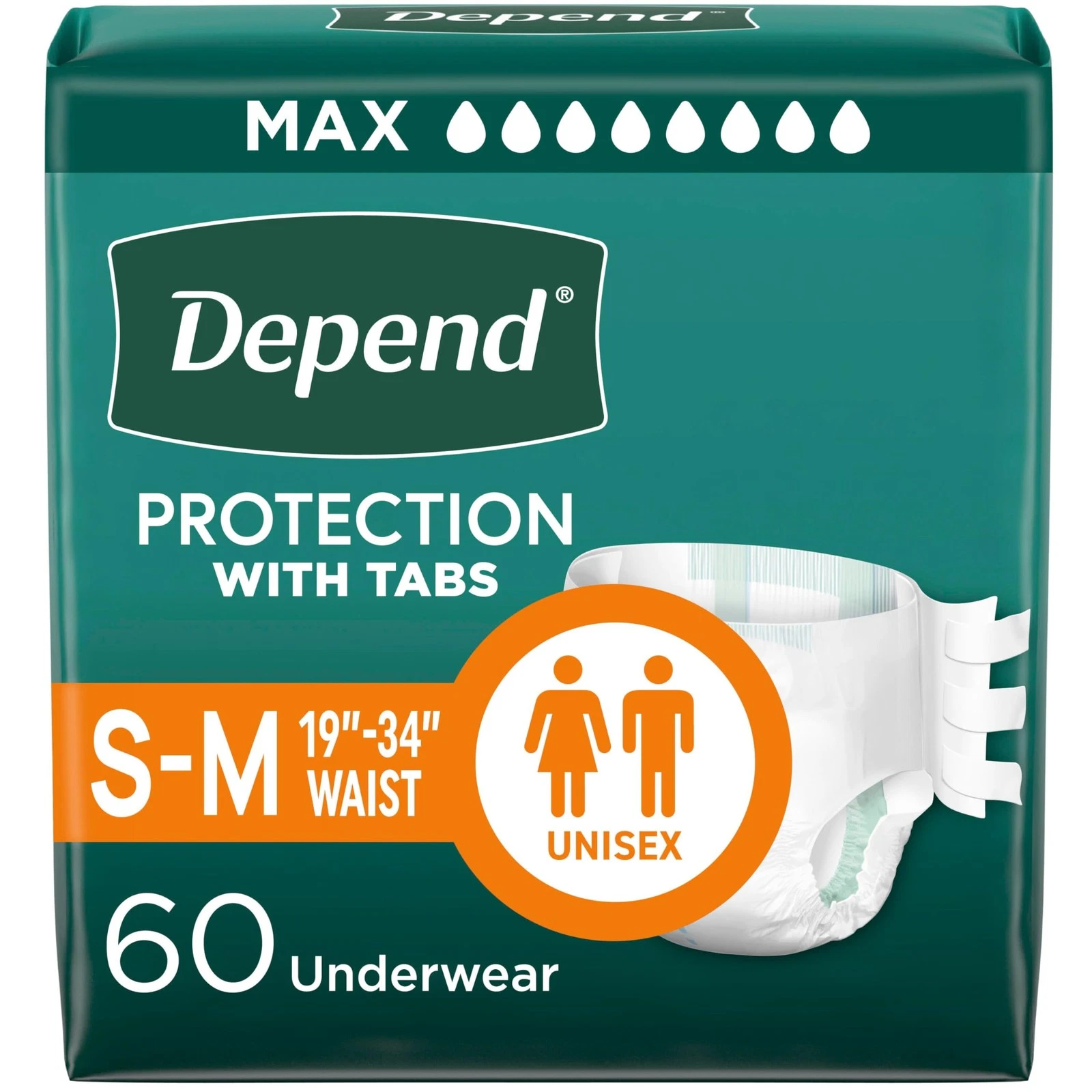 Maximum Absorbency Adult Diapers, Incontinence Protection, Small/Medium, 60