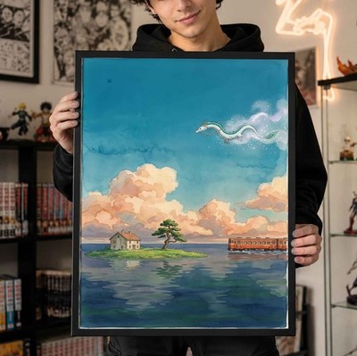 Spirited Away Anime Poster | Studio Ghibli Haku Dragon Wall Art Room Decor Print
