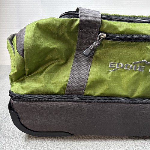 Eddie Bauer Nylon Rolling Hard Bottom Duffel Duffle Bag Suitcase Luggage Green - Picture 2 of 13