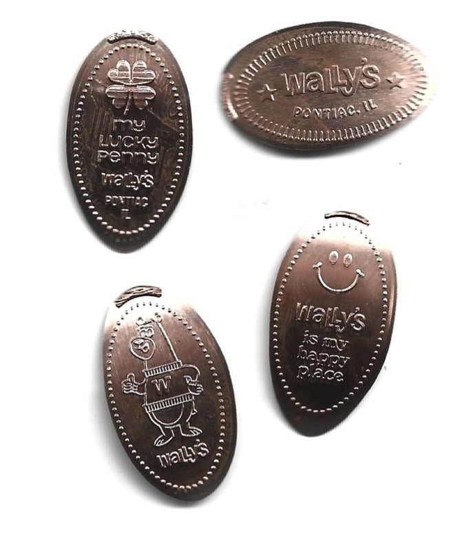 4 Copper elongated pennies (cents) WALLY'S Pontiac IL