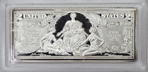 Very Rare 1.5oz .9999 Silver Proof High Relief US Mint $2 Silver Certificate Bar