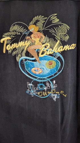 Tommy Bahama Embroidered Shirt XL Button Up Silk "Off The Deep End" Beach