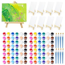 8 Set Mini Acrylic Paint Set, Mini Canvas Painting Kit, Small Canvas with Eas...