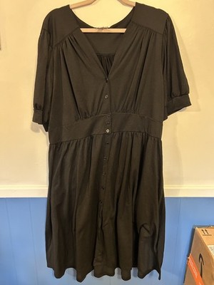 2xl Lularoe Skyler Midi Button Front Dress Solid Black Elastic Waist