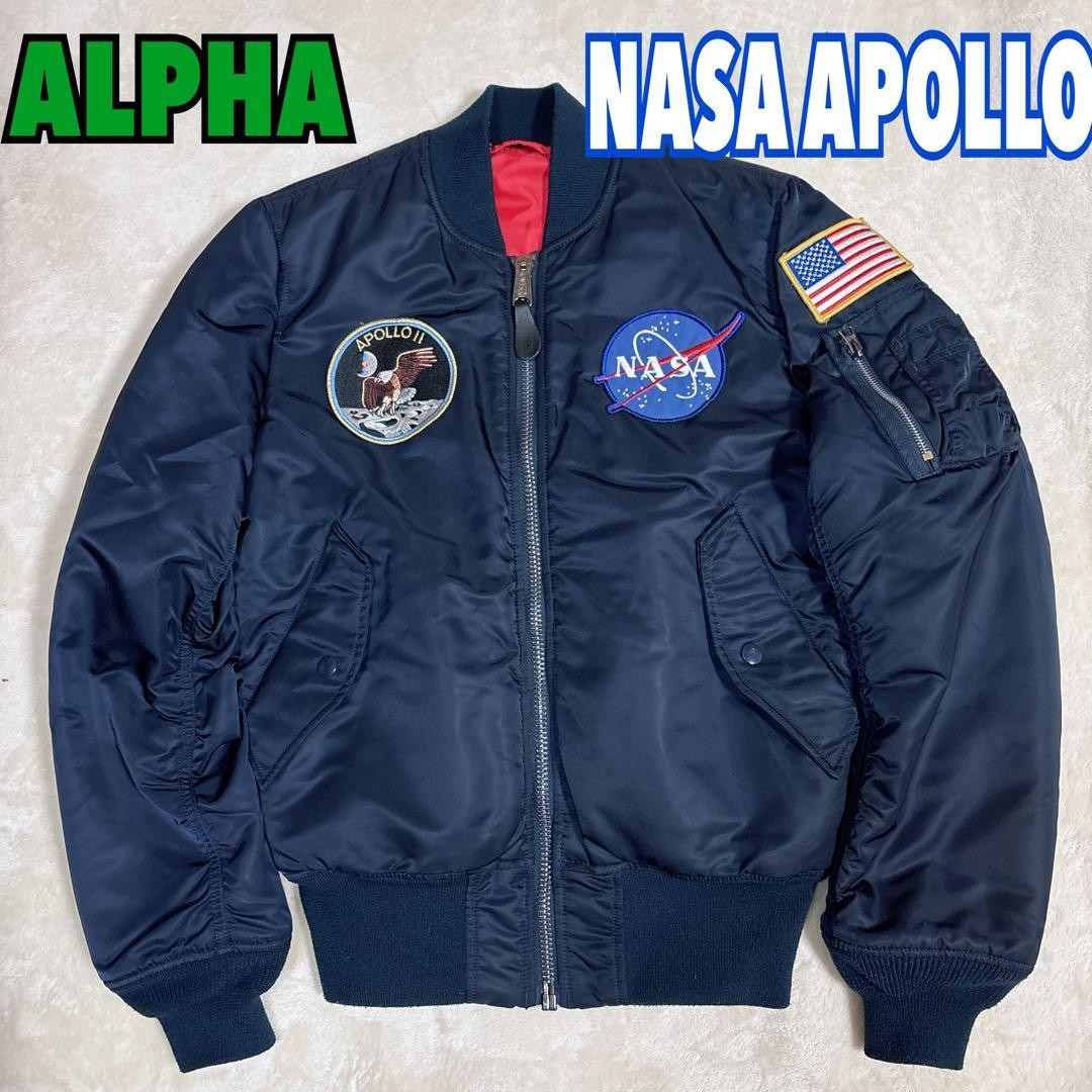 Alpha Industries MA-1 NASA Apollo Navy Flight Jacket S Blue Used