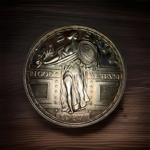 1 Oz. .999 FINE SILVER - Silver Trade Unit Design Round. 1987 Standing Liberty.