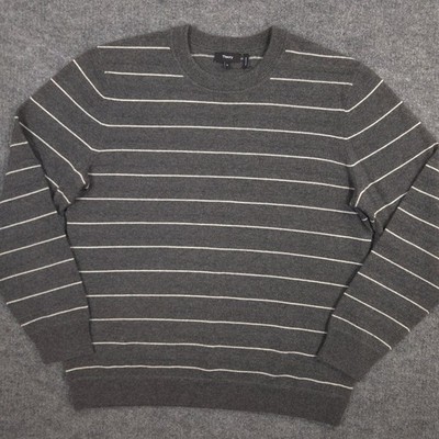 Theory Cashmere Sweater Mens XL Charcoal Gray Haider Striped Crewneck Pullover