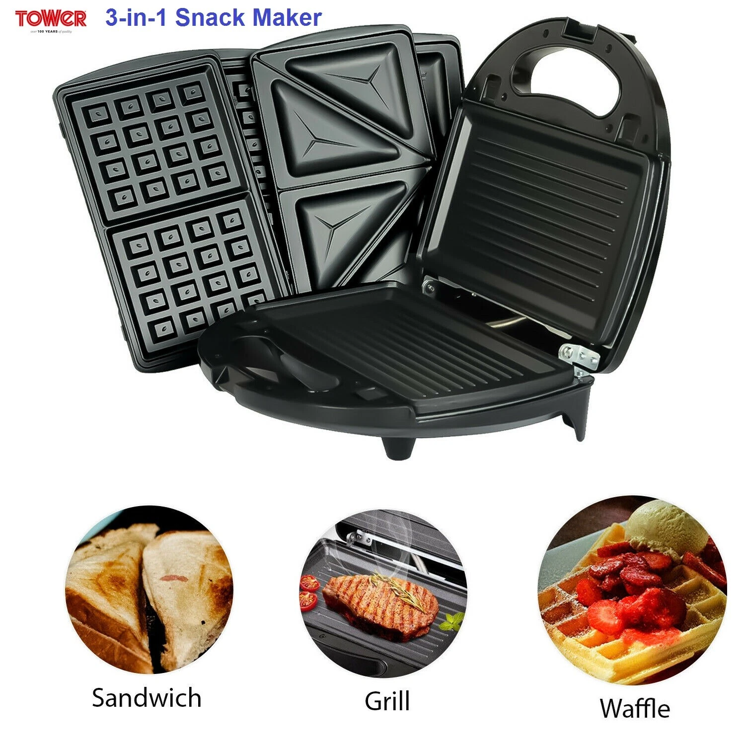 3 IN 1 Sandwich Toaster Waffle Maker Non-Stick Toast Grill Panini Press - 750W
Opens in a new window