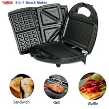Image of 3 IN 1 Sandwich Toaster Waffle Maker Non-Stick Toast Grill Panini Press - 750W