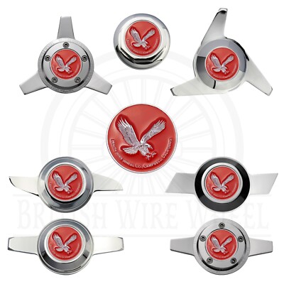 Zenith Eagle Chrome & Red Metal Wheel Chip Emblems with Spinner Caps, Set of 4