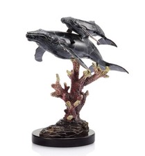 Humpback Whales Over Coral Sculpture Statue Brass Marble Art  ~ SPI Home 30988