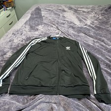 Ladies 22x26  Vintage Adidas ATP Tracksuit Xl Lined Jacket Black White 3 Stripe