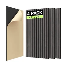 TONOR 4PCS Wood Slat Panels, 48” x 24”Adhesive Acoustic Panels for W