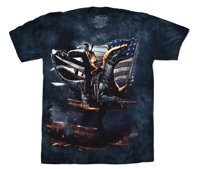 The Mountain Mens Ronald Reagan Velociraptor Dinosaur American Flag Shirt  New S | eBay