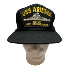 Vintage USS ARIZONA Pearl Harbor BB-39 Black Embroidered Cap SnapBack Ducker